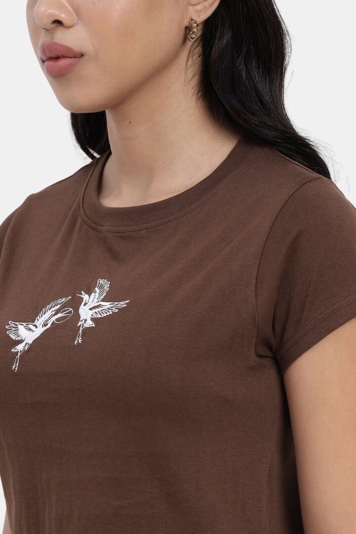 Sands of India Women Brown Crop Top With Embroidery - Stylish Casual Wear - Brown — image 2