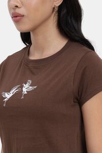 Sands of India Women Brown Crop Top With Embroidery - Stylish Casual Wear - Brown — thumbnail 2