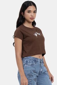 Sands of India Women Brown Crop Top With Embroidery - Stylish Casual Wear - Brown — thumbnail 3