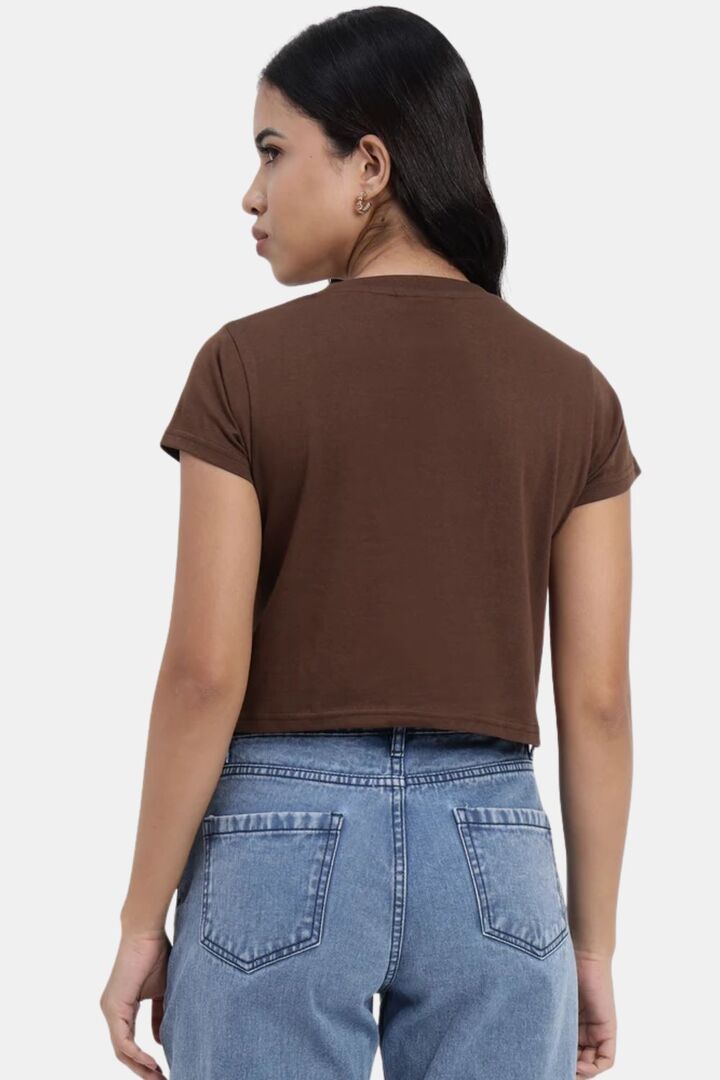 Sands of India Women Brown Crop Top With Embroidery - Stylish Casual Wear - Brown — image 4