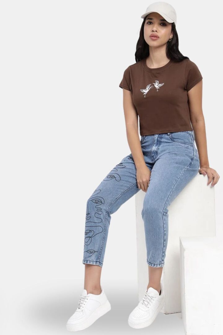 Sands of India Women Brown Crop Top With Embroidery - Stylish Casual Wear - Brown — image 5