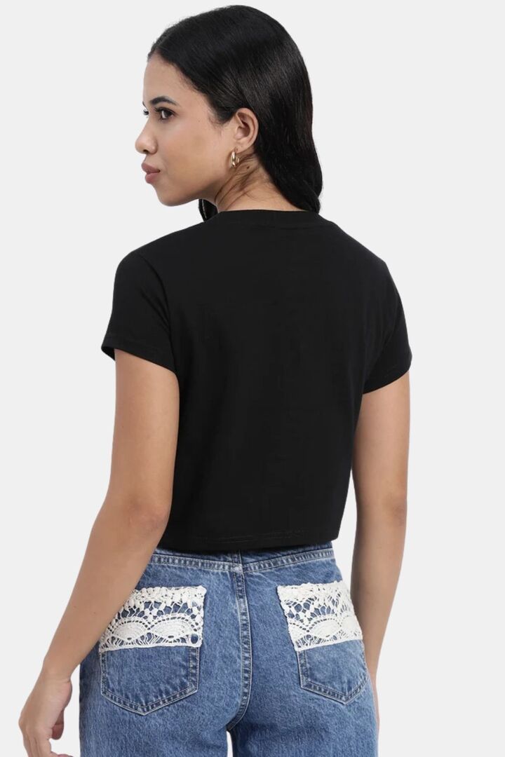 Sands of India Women Black Embroidered Crop Top - Stylish Casual Wear - Black — image 3