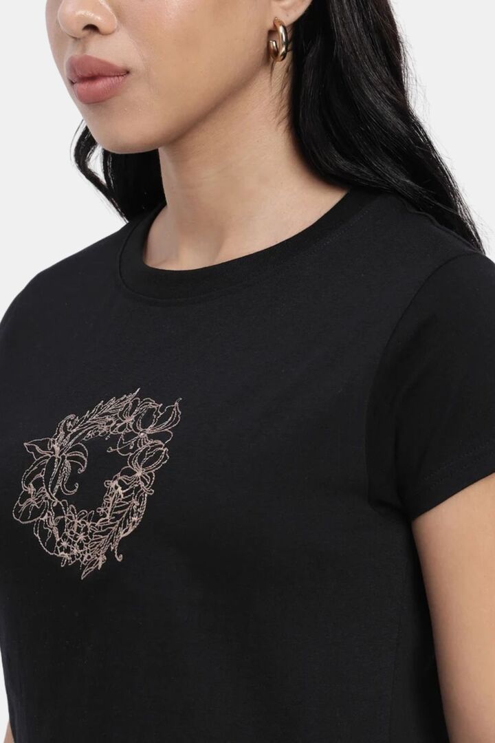 Sands of India Women Black Embroidered Crop Top - Stylish Casual Wear - Black — image 4