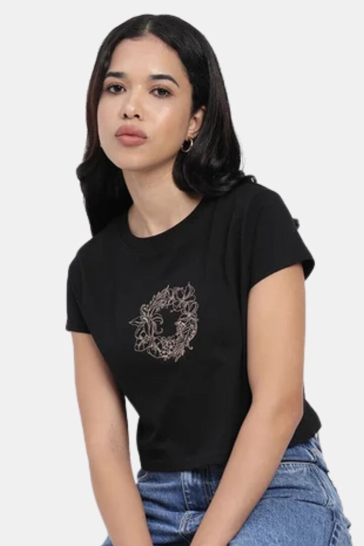Sands of India Women Black Embroidered Crop Top - Stylish Casual Wear - Black — image 5