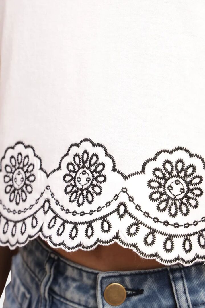 Sands of India White And Black Schiffli Crop Fit T-Shirt - White — image 4