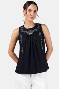Sands of India Women Embroidery Navy Blue Sleeveless Top - Blue — thumbnail 1