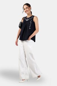 Sands of India Women Embroidery Navy Blue Sleeveless Top - Blue — thumbnail 4