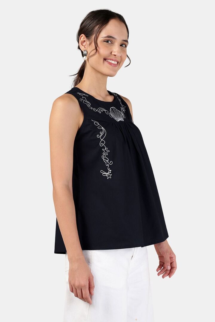 Sands of India Women Embroidery Navy Blue Sleeveless Top - Blue — image 5