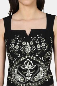 Sands of India Women Black Fully Embroidered Strap Top - Black — thumbnail 3