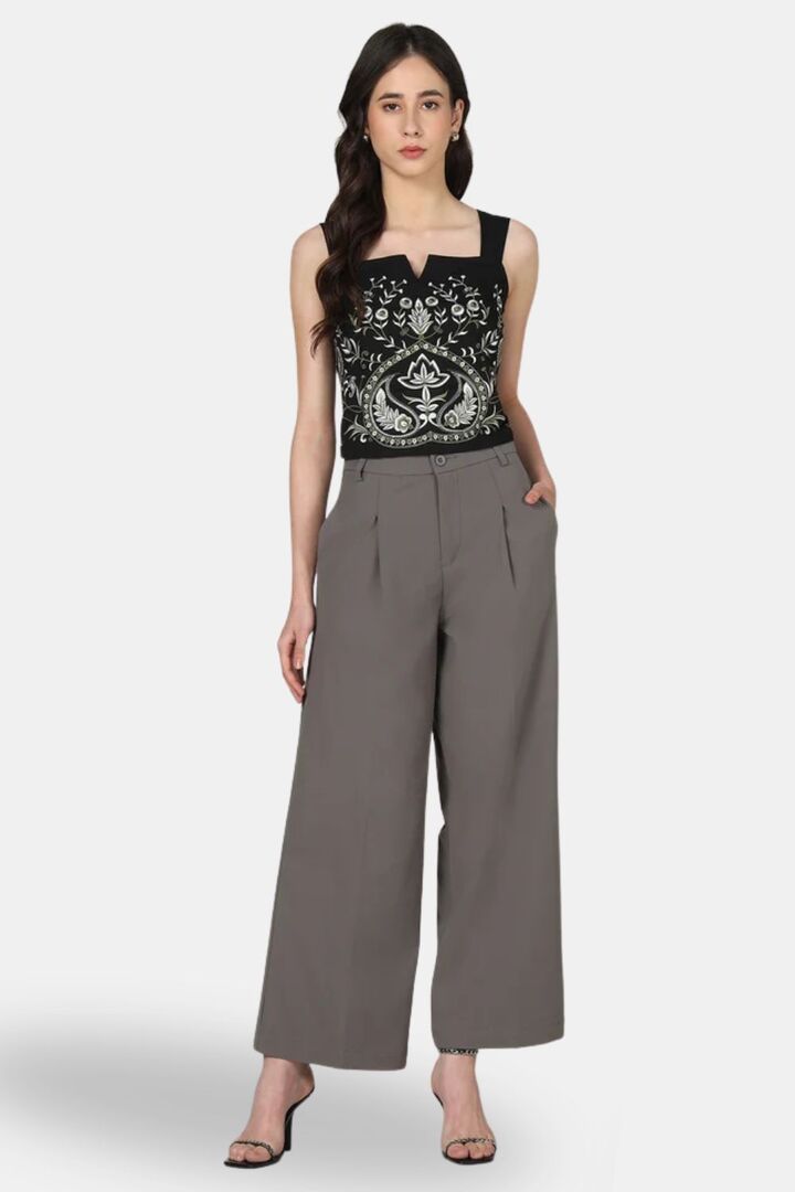 Sands of India Women Black Fully Embroidered Strap Top - Black — image 4