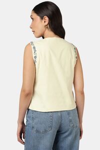Sands of India Women Blue Embroidered V-Neck Ivory Waistcoat Vest - White — thumbnail 3