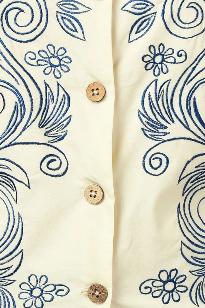Sands of India Women Blue Embroidered V-Neck Ivory Waistcoat Vest - White — image 5