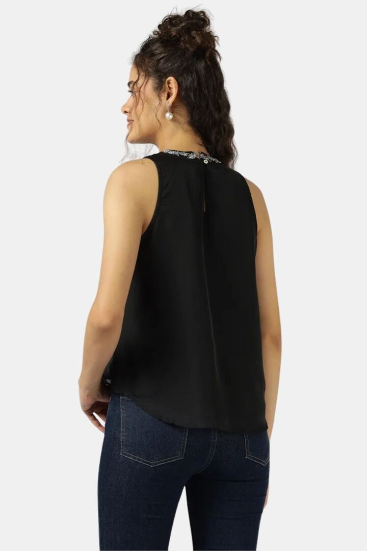 Sands of India Women Black Halter Neck Organza Top With Floral Embroidery - Black — image 2