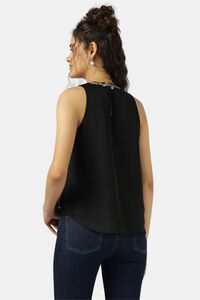 Sands of India Women Black Halter Neck Organza Top With Floral Embroidery - Black — thumbnail 2