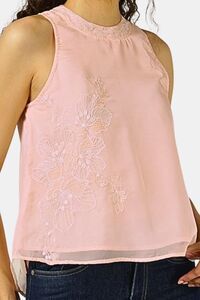 Sands of India Women Peach Halter Neck Organza Top With Floral Embroidery - Pink — thumbnail 2