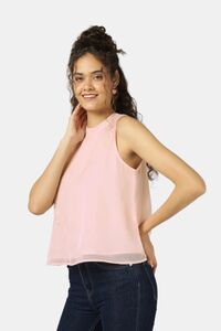 Sands of India Women Peach Halter Neck Organza Top With Floral Embroidery - Pink — thumbnail 4