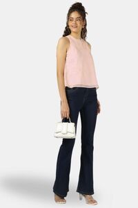 Sands of India Women Peach Halter Neck Organza Top With Floral Embroidery - Pink — thumbnail 5