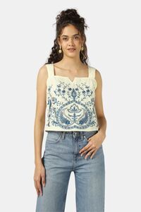 Sands of India Women Fully Embroidered Ivory Strap Top - White — thumbnail 1