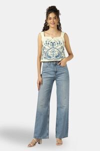 Sands of India Women Fully Embroidered Ivory Strap Top - White — thumbnail 2