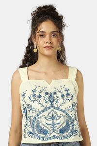 Sands of India Women Fully Embroidered Ivory Strap Top - White — thumbnail 5