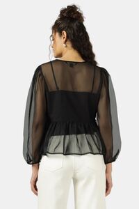Sands of India Women Black Organza Embroidered Top With Camisole - Black — thumbnail 2