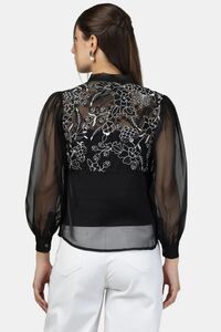 Sands of India Black Organza Back Yoke Embroidered Top With Camisole - Black — thumbnail 2