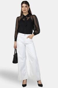 Sands of India Black Organza Back Yoke Embroidered Top With Camisole - Black — thumbnail 3