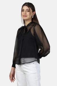 Sands of India Black Organza Back Yoke Embroidered Top With Camisole - Black — thumbnail 4