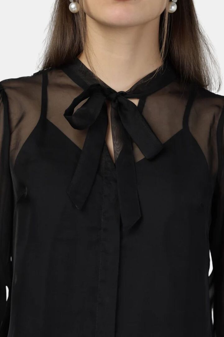 Sands of India Black Organza Back Yoke Embroidered Top With Camisole - Black — image 5