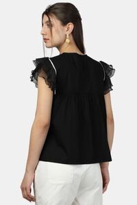 Sands of India Women Breeze Organza Ruffled Black Poplin Top - Black — thumbnail 2