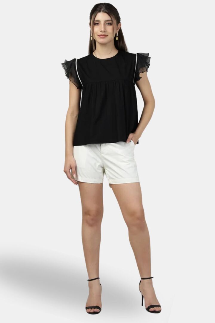 Sands of India Women Breeze Organza Ruffled Black Poplin Top - Black — image 4