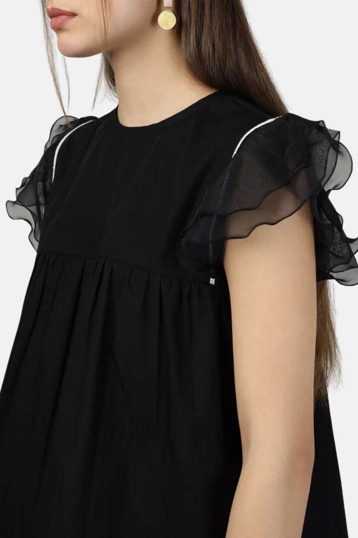 Sands of India Women Breeze Organza Ruffled Black Poplin Top - Black — image 5