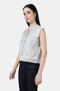 Sands of India Women Green Lace Front Tie-Up Shirt Top - Green — thumbnail 2
