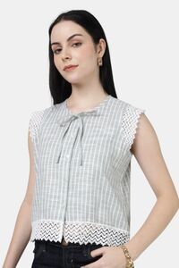 Sands of India Women Green Lace Front Tie-Up Shirt Top - Green — thumbnail 5