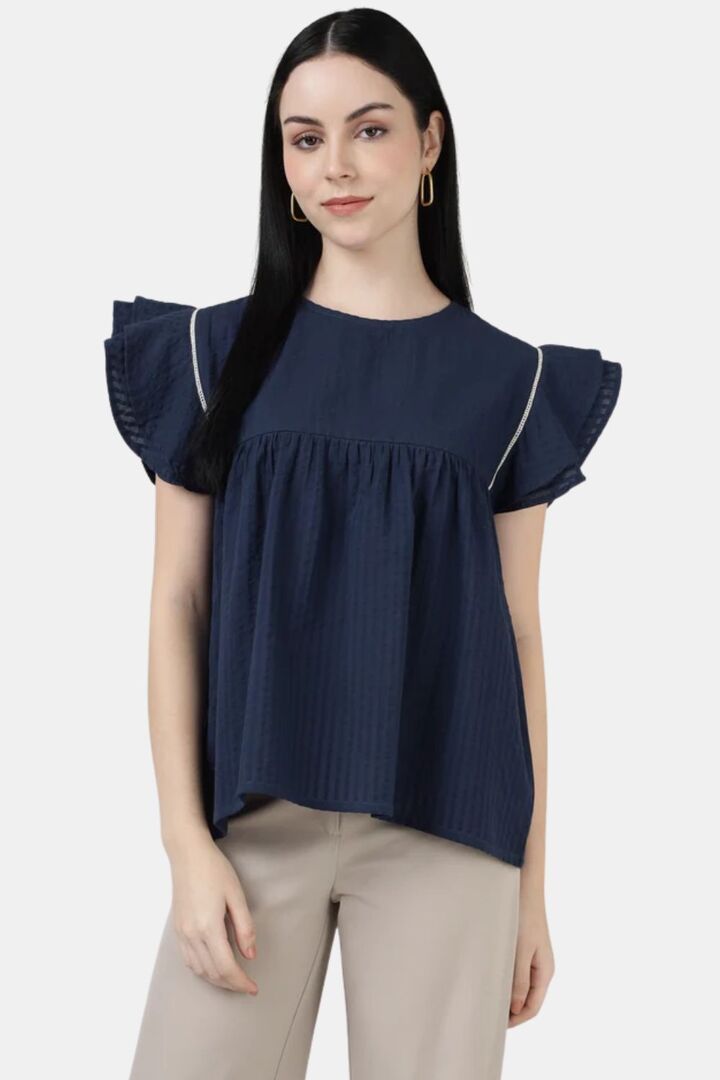 Sands of India Women Indigo Breeze Ruffle Top - Blue — image 3