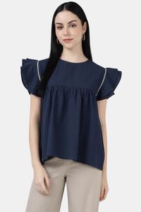 Sands of India Women Indigo Breeze Ruffle Top - Blue — thumbnail 3
