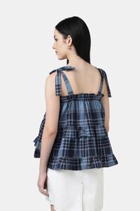 Sands of India Women Blue Checked Ruffled Strap Top - Blue — thumbnail 3