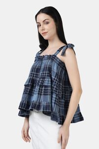 Sands of India Women Blue Checked Ruffled Strap Top - Blue — thumbnail 4