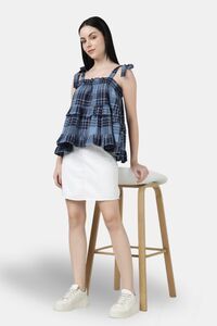 Sands of India Women Blue Checked Ruffled Strap Top - Blue — thumbnail 5
