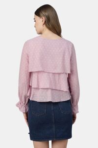 Sands of India Women Pastel Pink Dobby Ruffled Tie-Up Top - Pink — thumbnail 2
