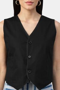 Sands of India Women V-Neck Sleeveless Striped Reversible Vest - Blue — thumbnail 4