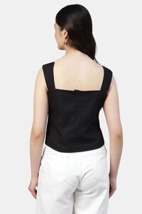 Sands of India Women Black Poplin Embroidered Sweetheart Neck Top - Black — thumbnail 2