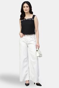 Sands of India Women Black Poplin Embroidered Sweetheart Neck Top - Black — thumbnail 4