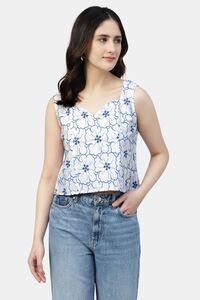 Sands of India Women Embroidered White Schiffli Sweetheart Neck Top - White — thumbnail 1