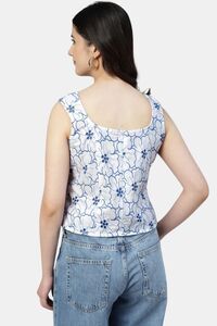 Sands of India Women Embroidered White Schiffli Sweetheart Neck Top - White — thumbnail 2