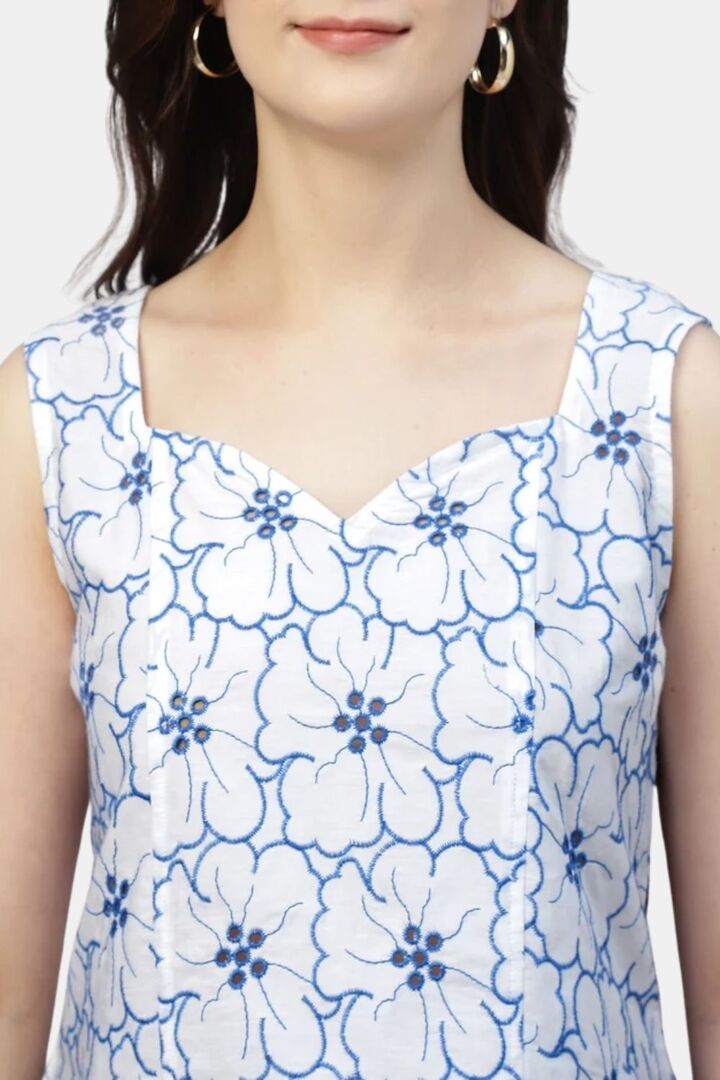 Sands of India Women Embroidered White Schiffli Sweetheart Neck Top - White — image 4