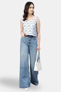 Sands of India Women Embroidered White Schiffli Sweetheart Neck Top - White — thumbnail 5