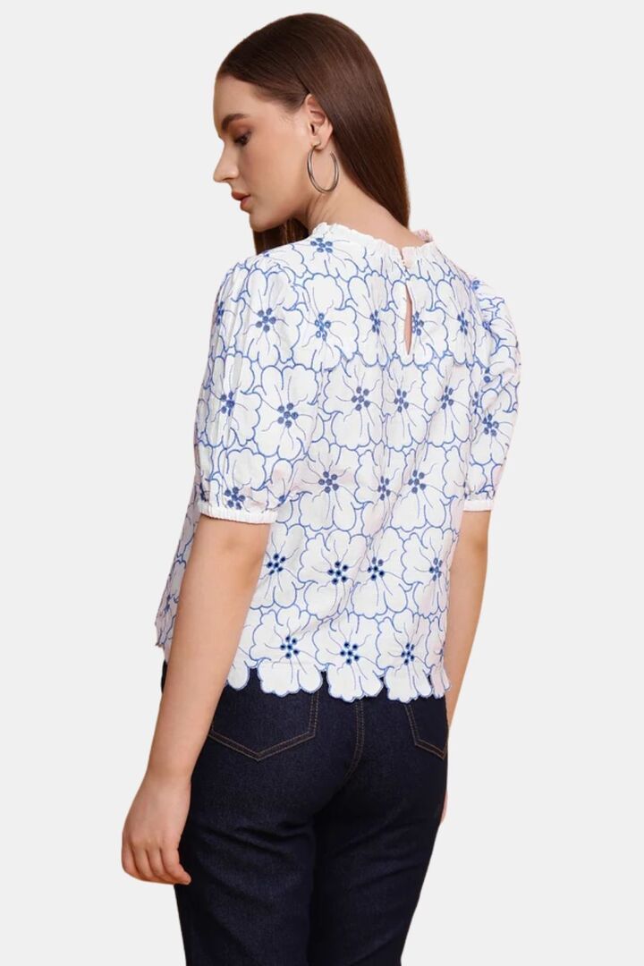 Sands of India Women Embroidered White Schiffli Poplin Regular Fit Top - White — image 2