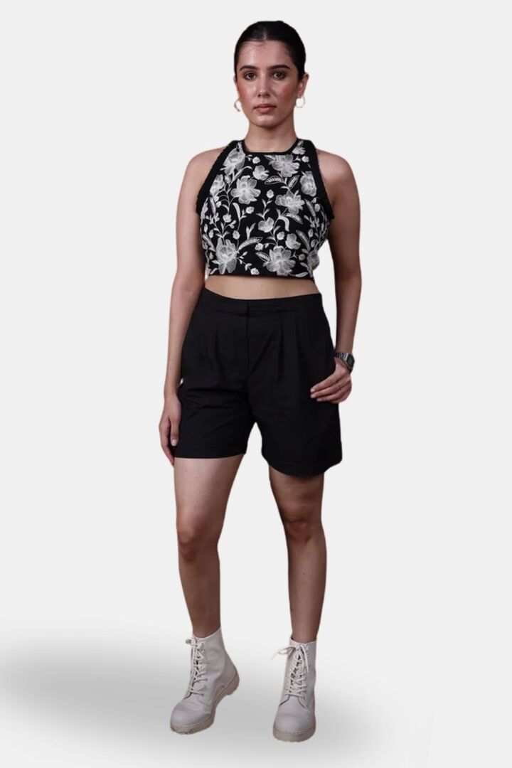 Sands of India Black Embroidered Halter Neck Crop Top  - Black — image 2