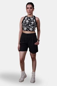 Sands of India Black Embroidered Halter Neck Crop Top  - Black — thumbnail 2